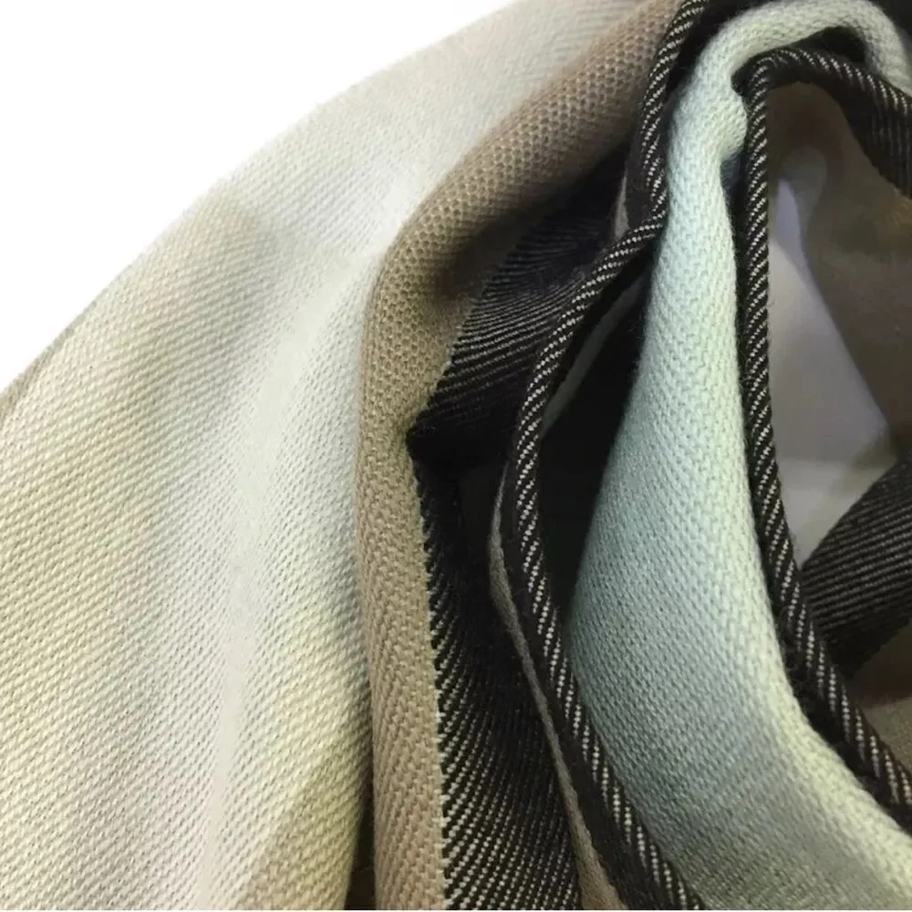 Auth NWT Emilio Pucci 100% Wool Neutrals Blues Striped Scarf Stole Muffler Wrap